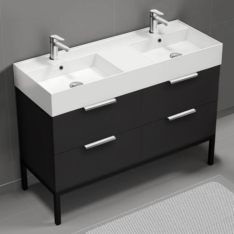 Nameeks DERIN378 48 Inch Bathroom Vanity, Double Sink, Modern, Floor Standing, Matte Black